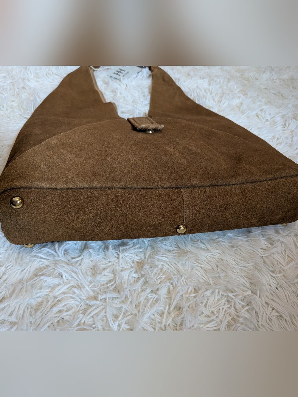 Haute Hippie Brown Triangle Suede Hobo Bag - Picture 4 of 9